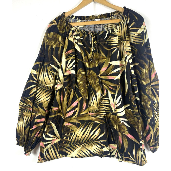 Old Navy Tunic Blouse Top Shirt XL Black Tropical Floral Vacation Beachy Boho - Picture 4 of 11
